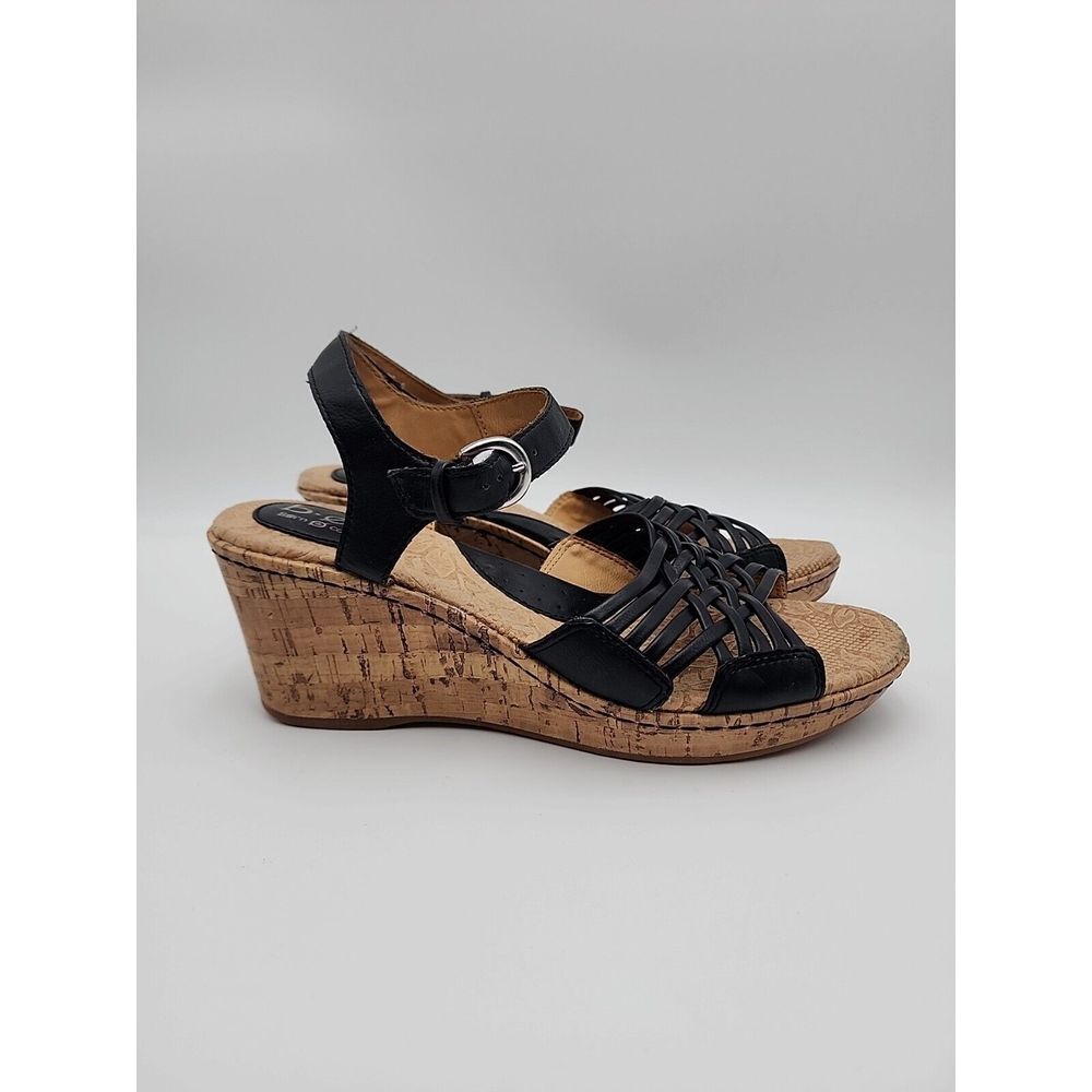b.o.c. by Born‎ Womens Black Ankle Strap Sandals Wedge Heels Sz US 10 Shoes